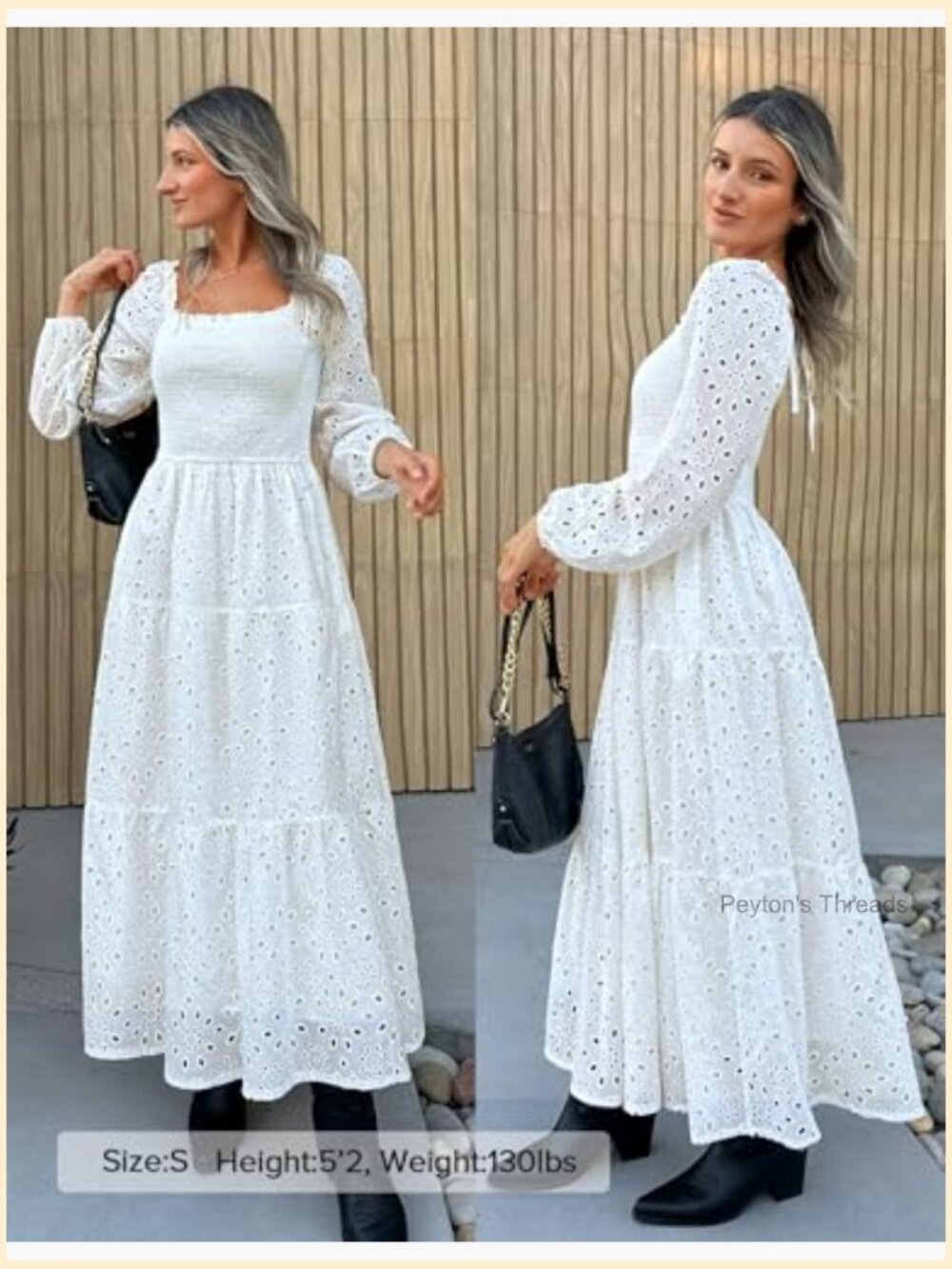 Square Neck Smocked A-Line Maxi Dress with Eyelet Detail - Picture 5 of 7